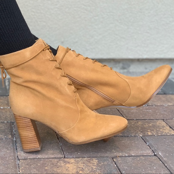 Genuine Suede High Block Heel Lace Up Combat Boots - Picture 8 of 8
